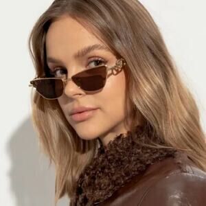 New! Valentino VLOGO SIGN VLS 135B Gold with Brown Lenses Sunglasses, Authentic